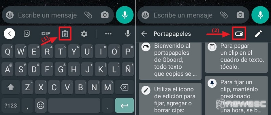 Activar portapapeles de Android en Gboard