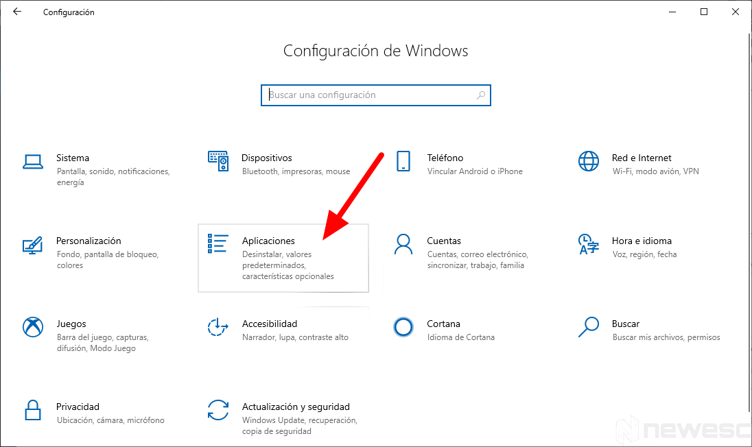 Aplicaciones en Configuración Windows