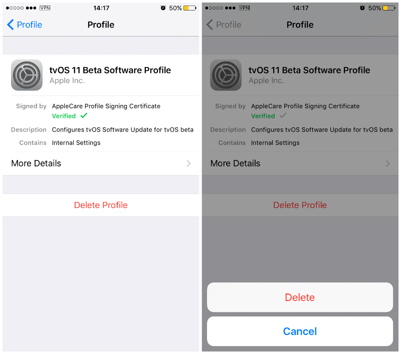 Bloqueo iOS TVOS 11 eliminar