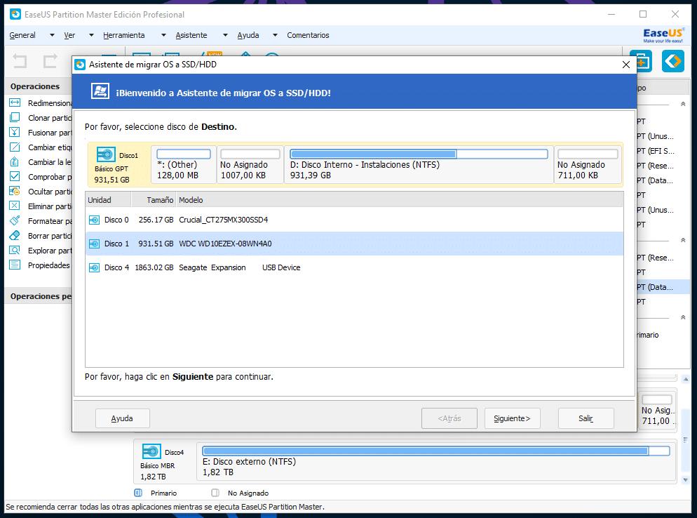 EaseUS Partition Master - Migrar OS a SSD