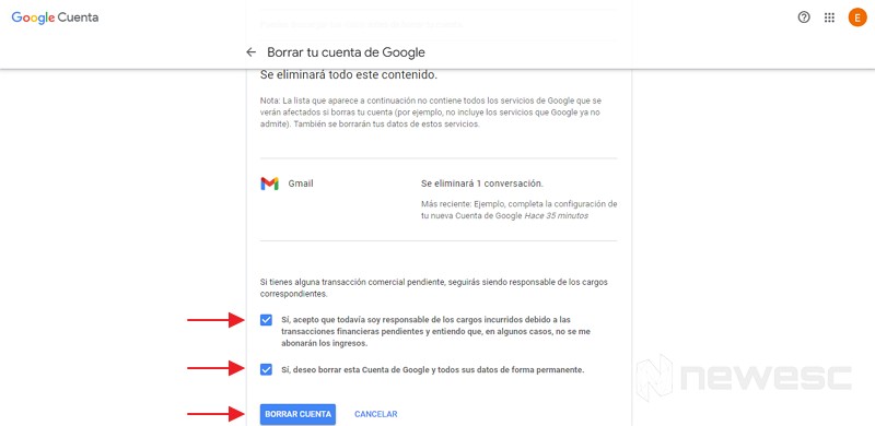 Eliminar cuenta de Google 3
