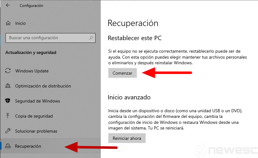 Formatear laptop Windows 10 con Windows Recovery