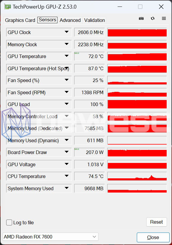 GPUZ STOCK SAPPHIRE RADEON RX 7600 PULSE OC 8GB