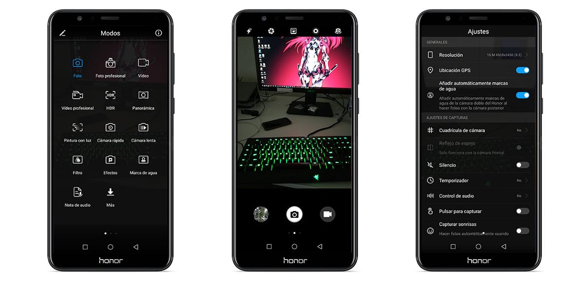 Honor 7X pantallas de la cámara