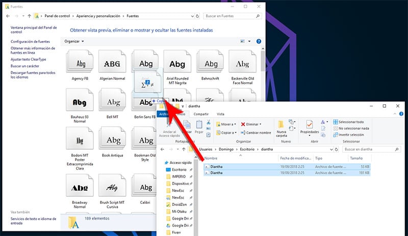 Instalar fuentes en Windows 10 - Arrastrar y soltar 4