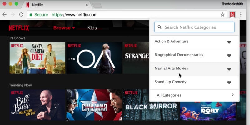 Netflix Categories Plugin para Chrome