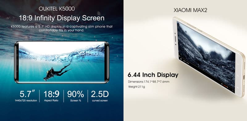 Oukitel K5000 vs Xiaomi Max 2 pantallas