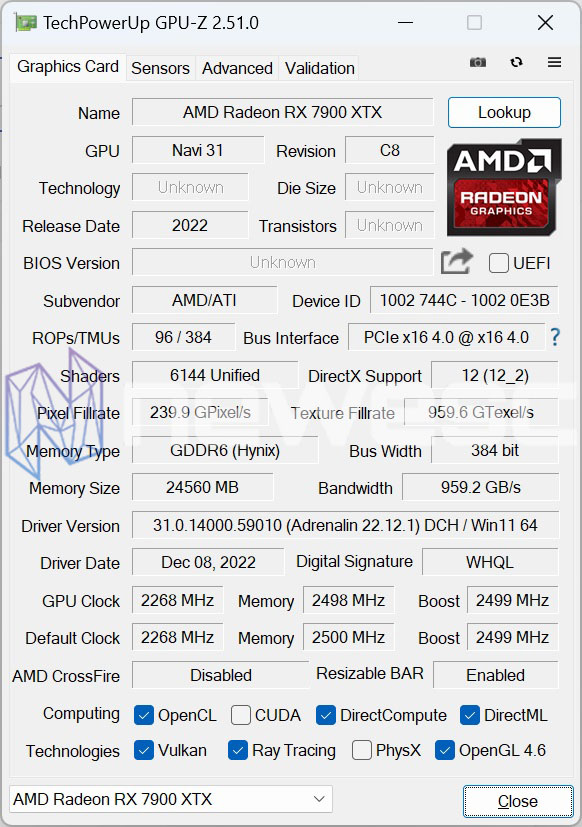 REVIEW AMD RADEON RX 7900 XTX GPUZ