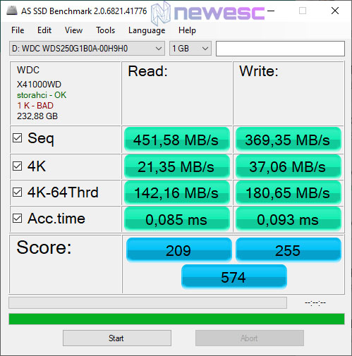 REVIEW WD BLUE 250GB SSD SATA AS SSD