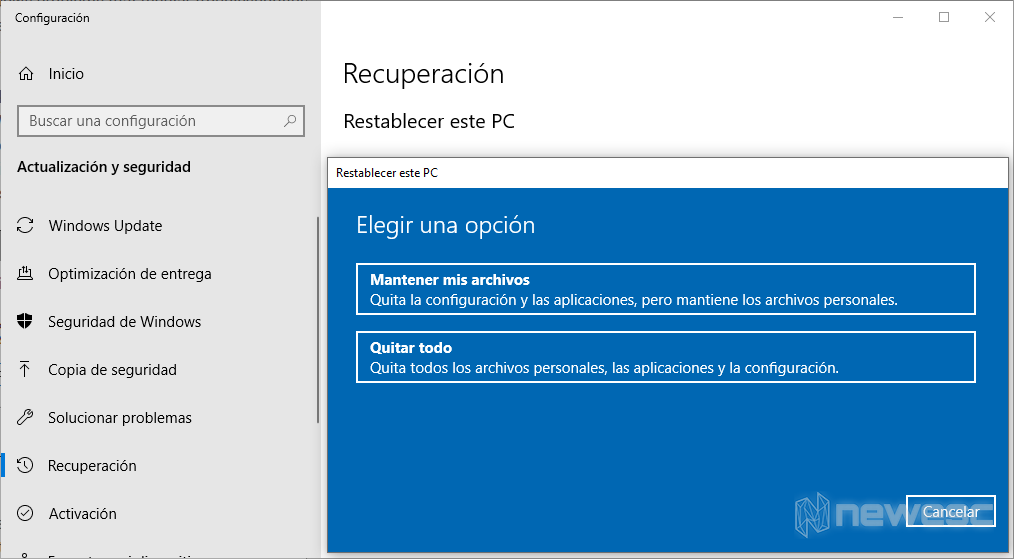 Restauración del sistema Windows 10