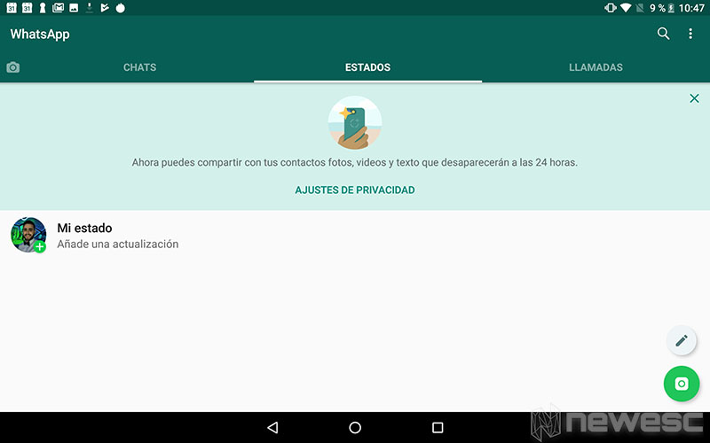WhatsApp para Tablet - Instalación concluida