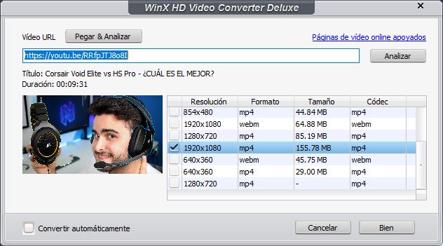 WinX HD Video Converter Deluxe Descargando video